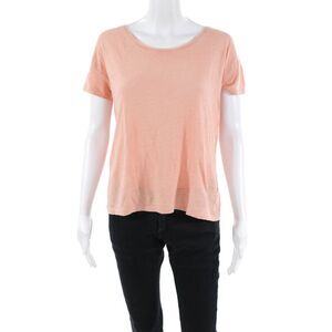 Ulla Johnson Womens Linen Crew Neck Short Sleeve Casual Top Pink Size M